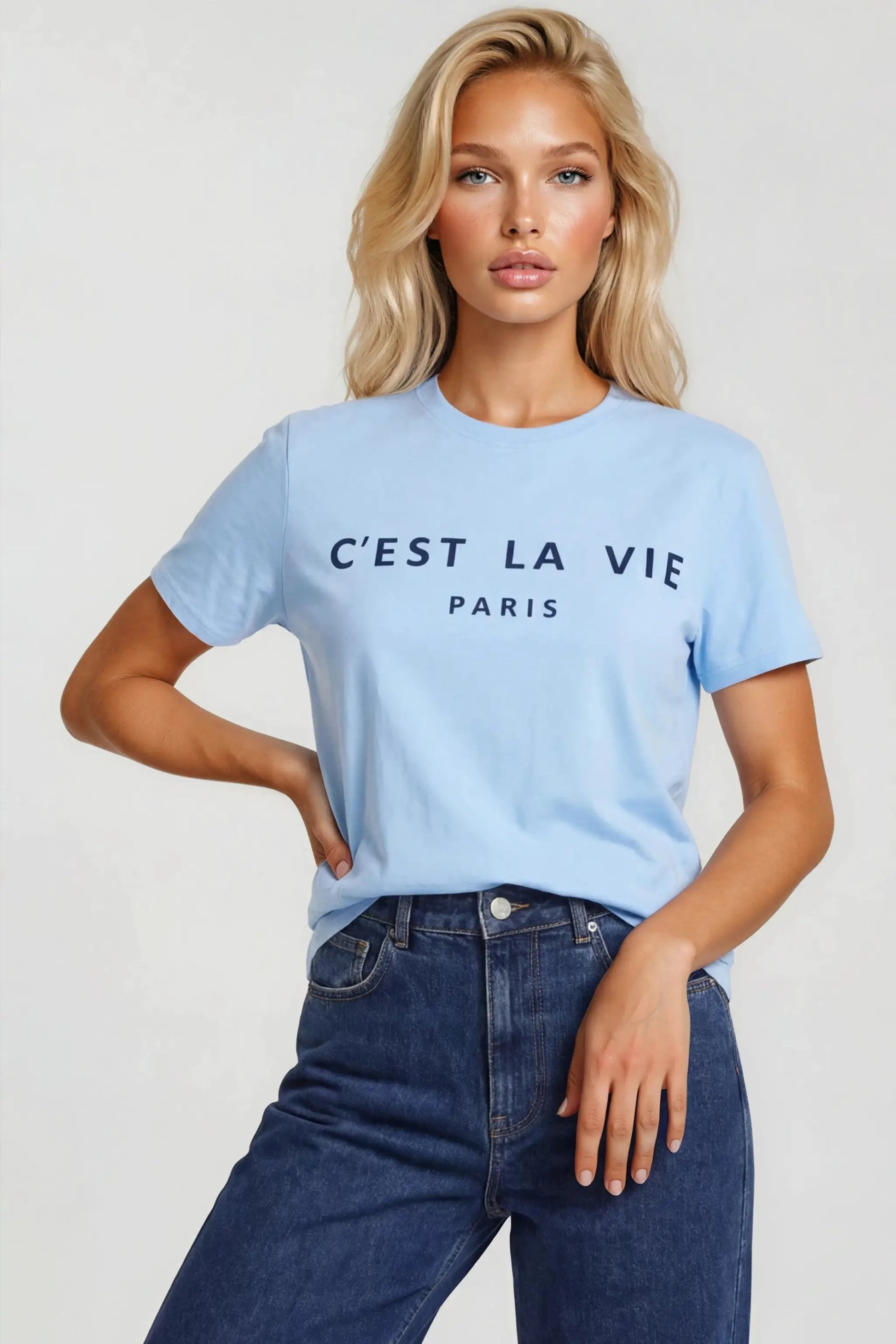 Light Blue C'est La Vie Short Sleeve Regular Fit T Shirt by Aftershock London