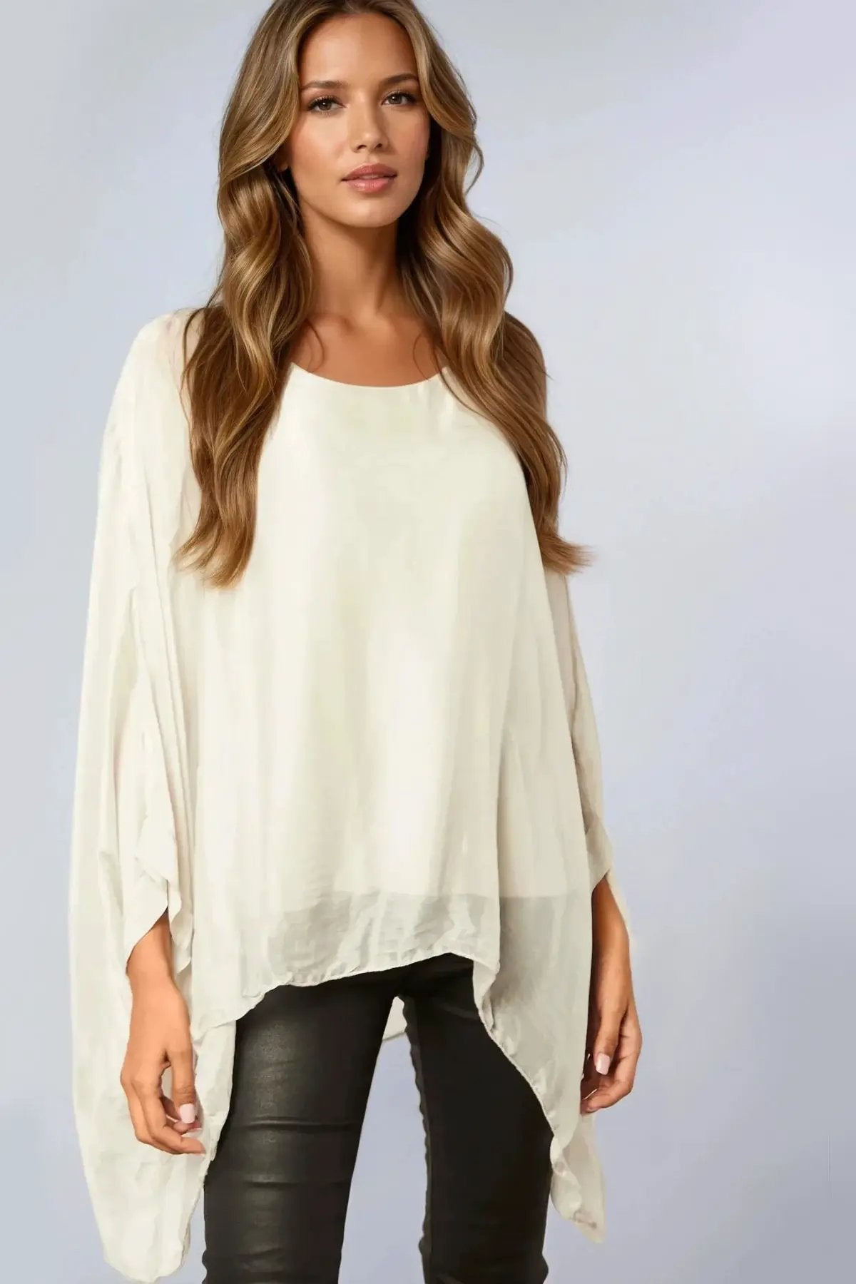 Beige Silk Batwing Sleeve Blouse by Aftershock London