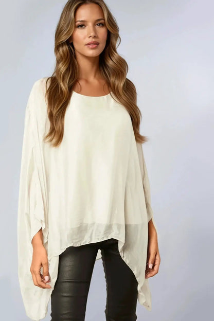Beige Silk Batwing Sleeve Blouse by Aftershock London