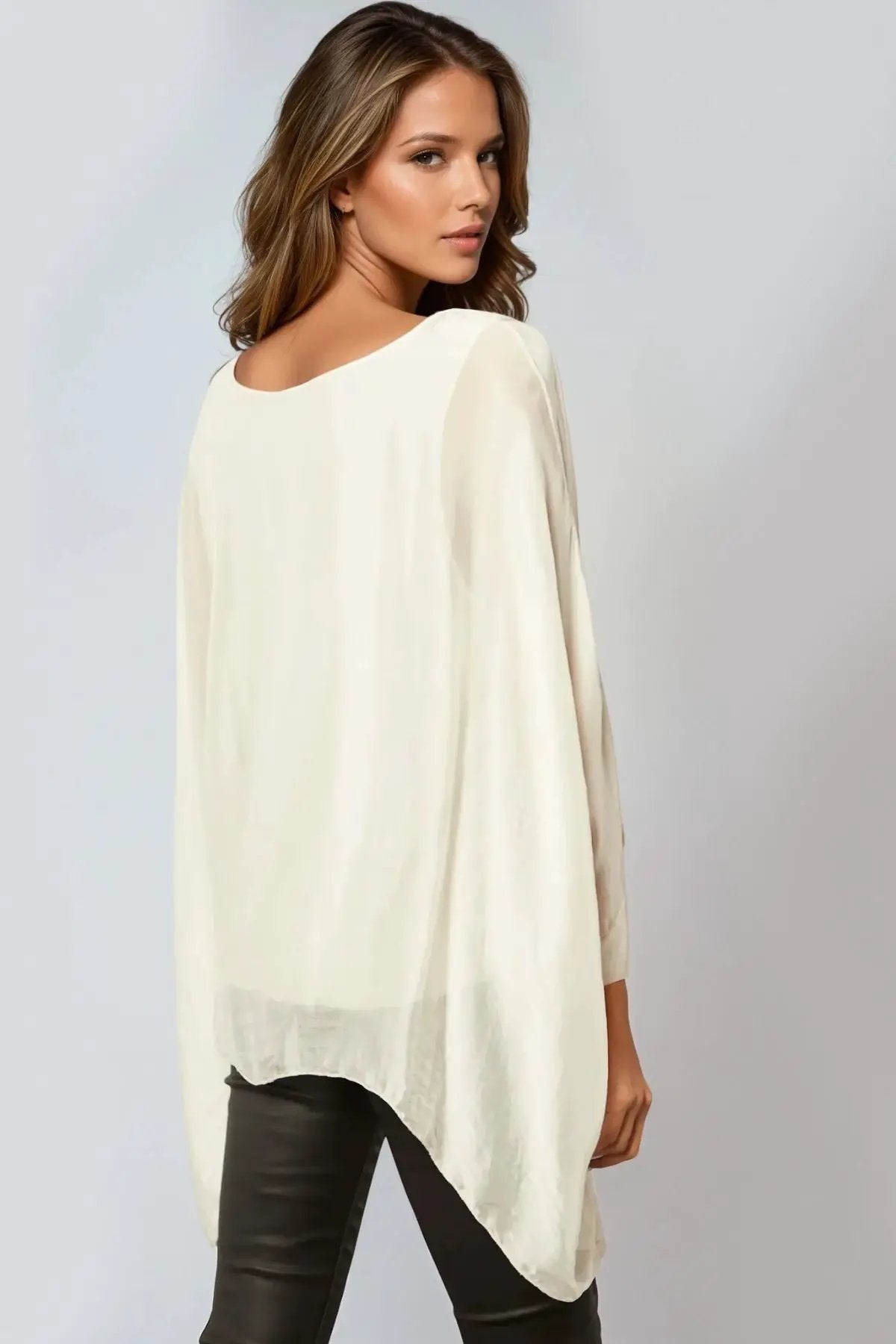 Beige Silk Batwing Sleeve Blouse by Aftershock London