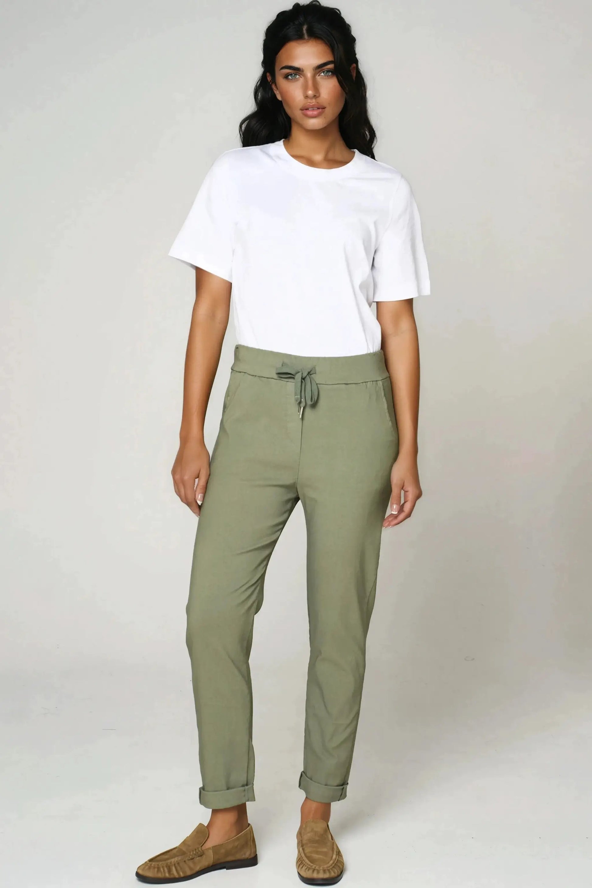 Khaki Stretch Drawstring Trousers by Aftershock London