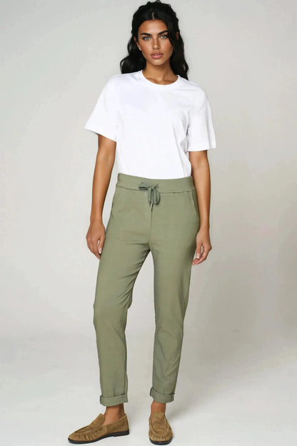 Khaki Stretch Drawstring Trousers by Aftershock London