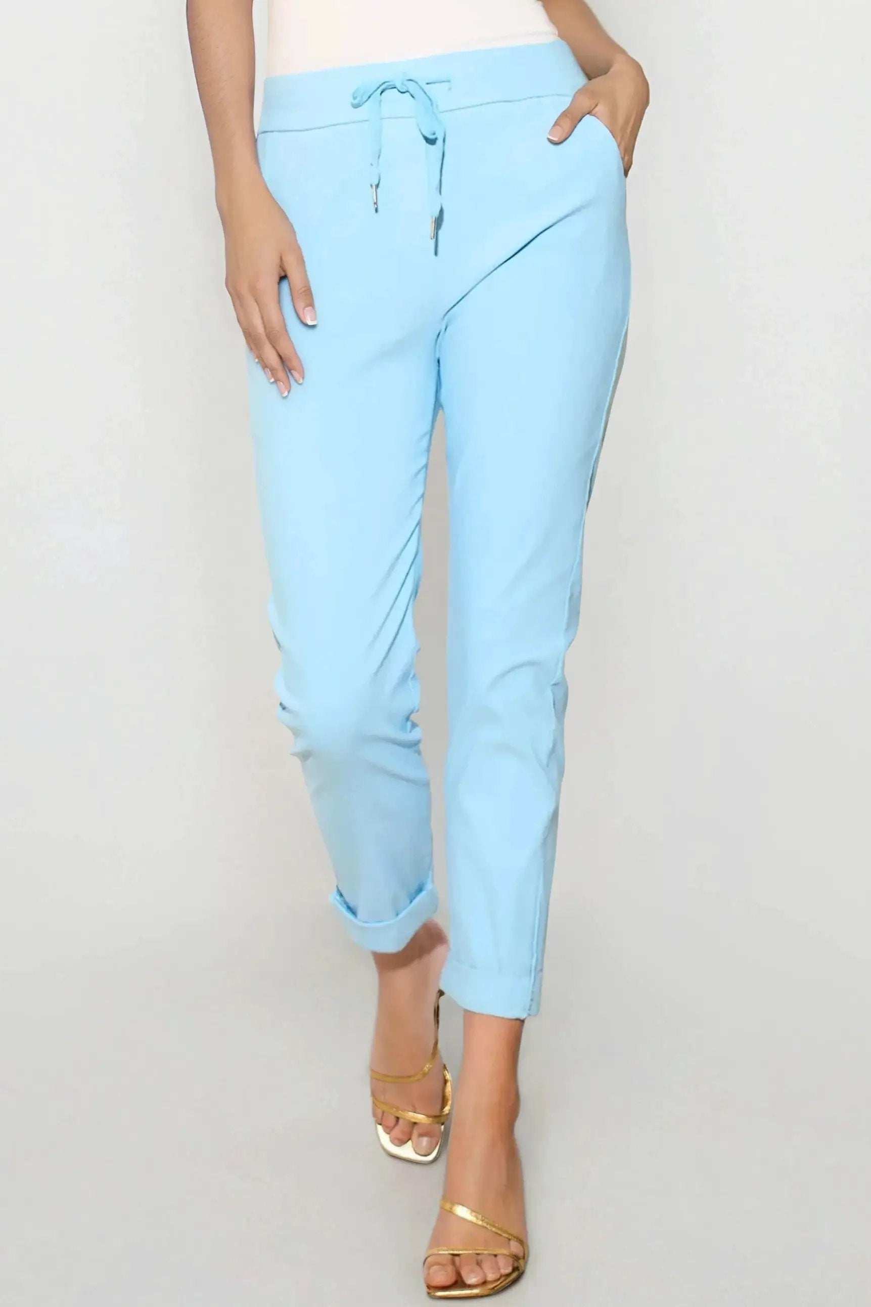 Light Blue Stretch Drawstring Trousers by Aftershock London