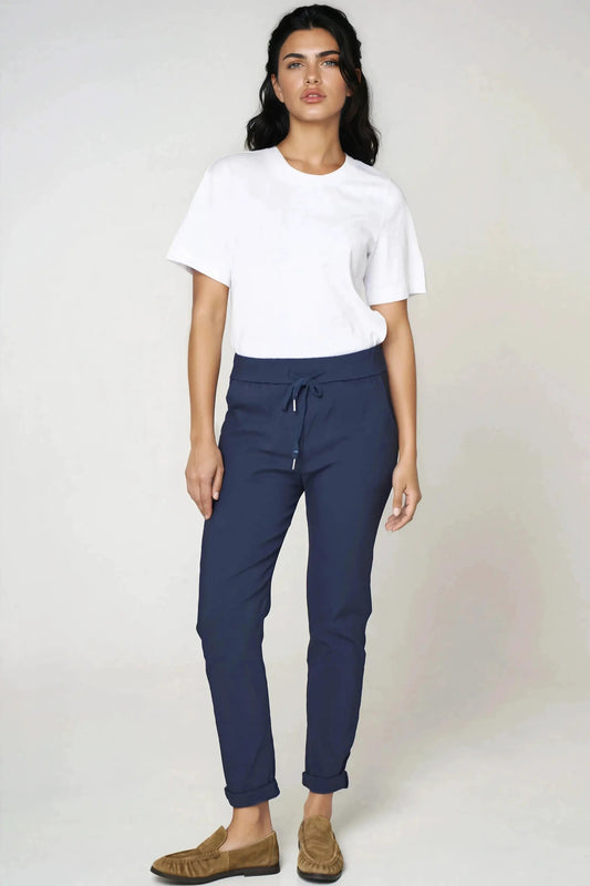 Navy Stretch Drawstring Trousers by Aftershock London