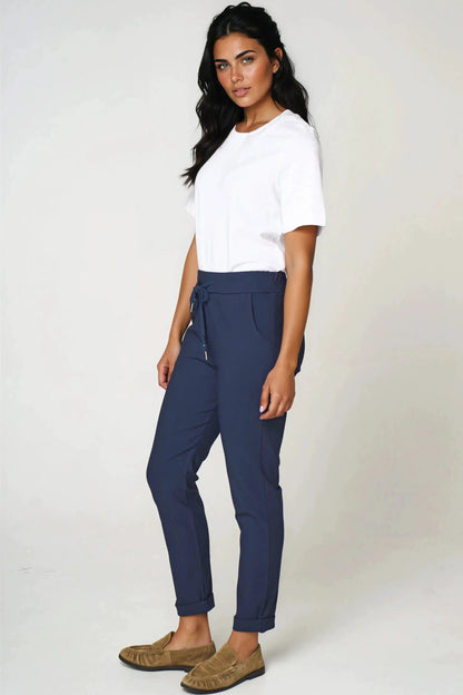 Navy Stretch Drawstring Trousers by Aftershock London