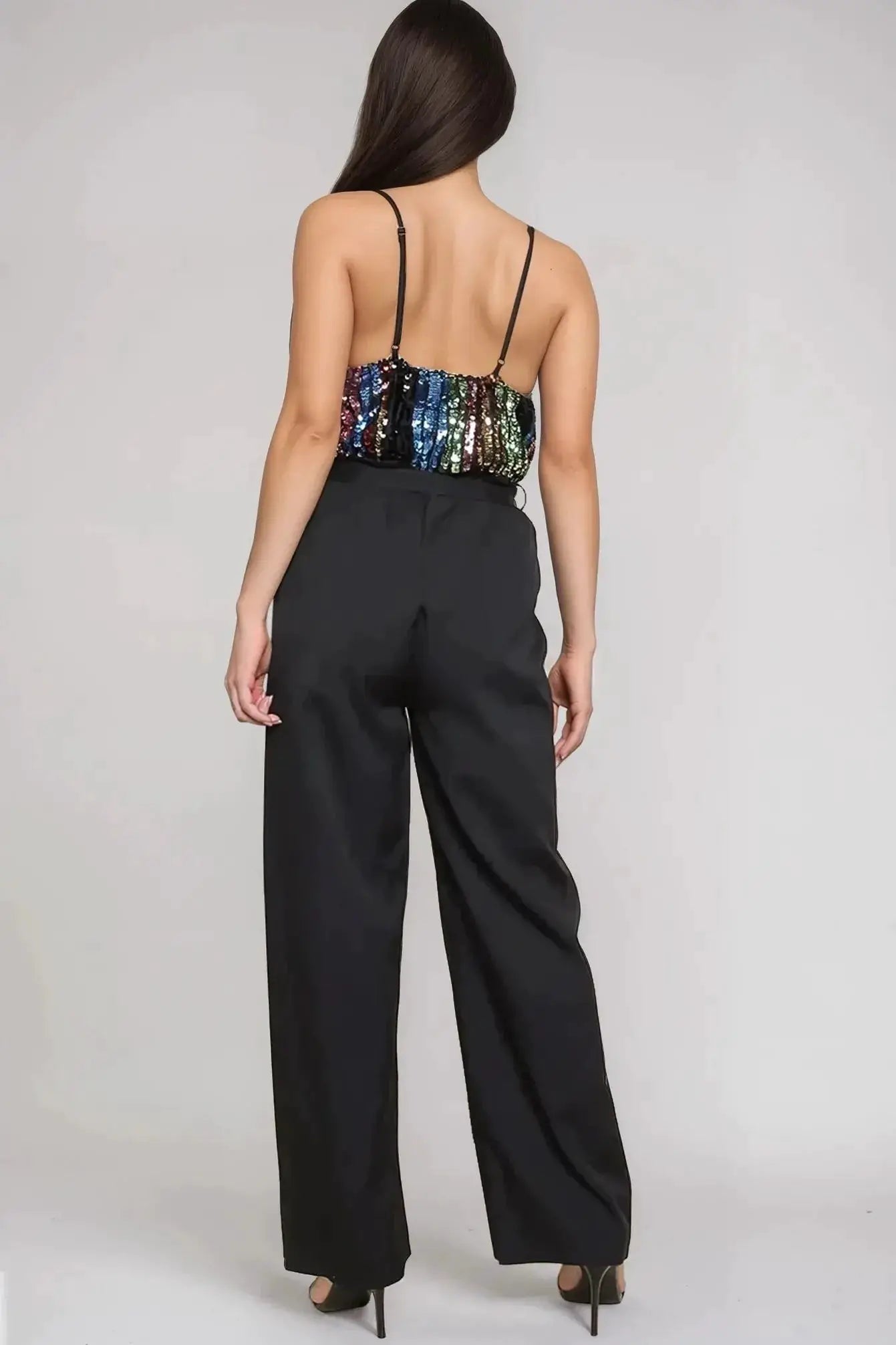 Black Combined Sequin Jumpsuit by Aftershock London