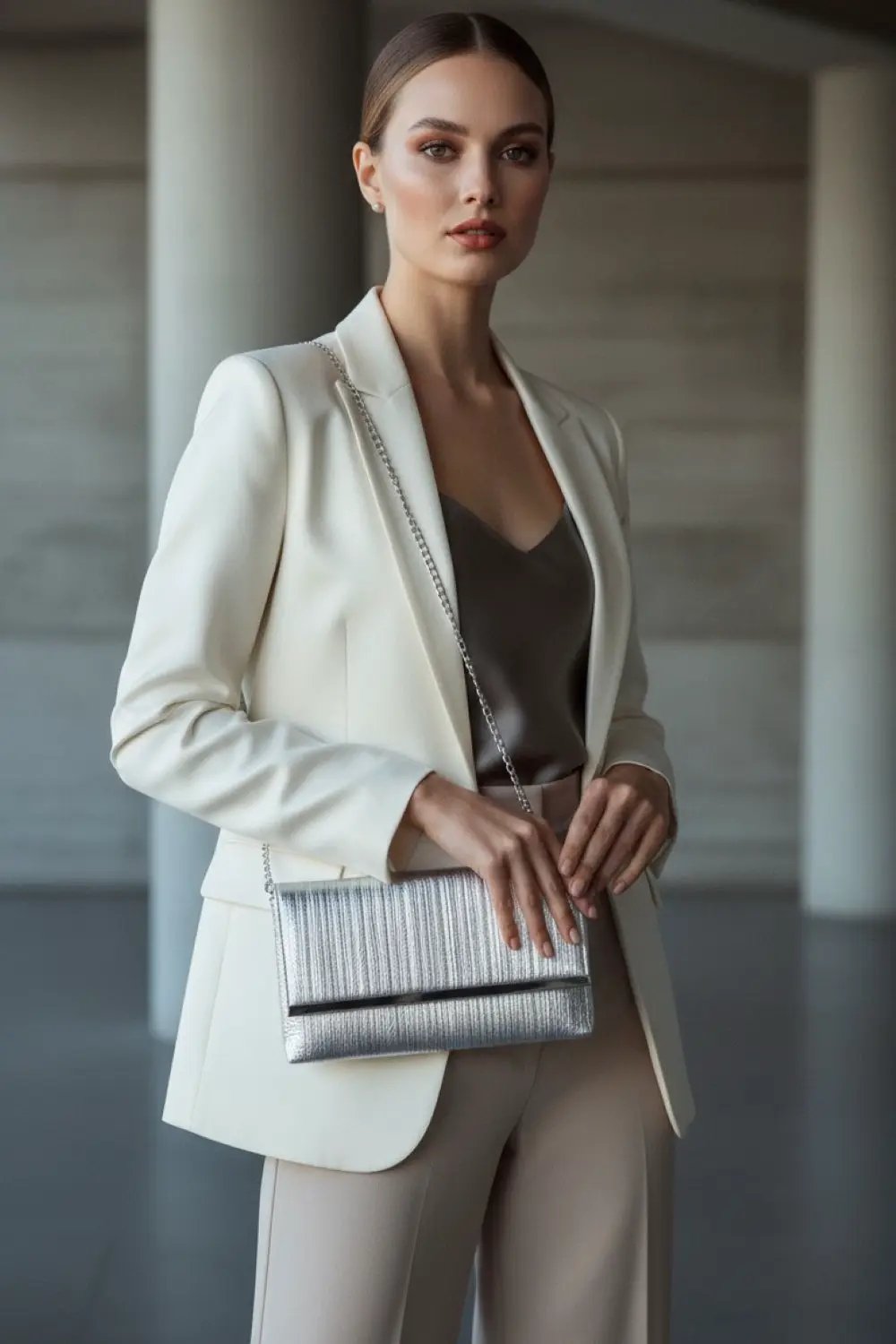 Silver Pleated Clutch Bag by Aftershock London