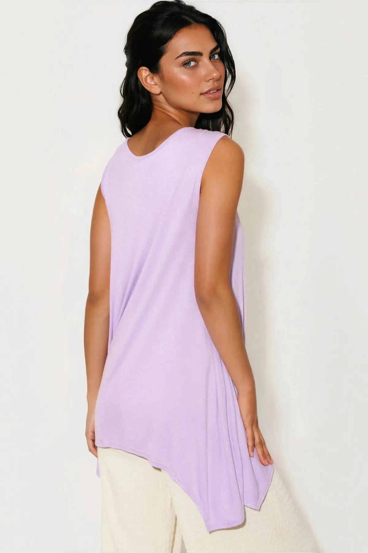 Lilac Sleeveless Top With Asymmetric Hem by Aftershock London