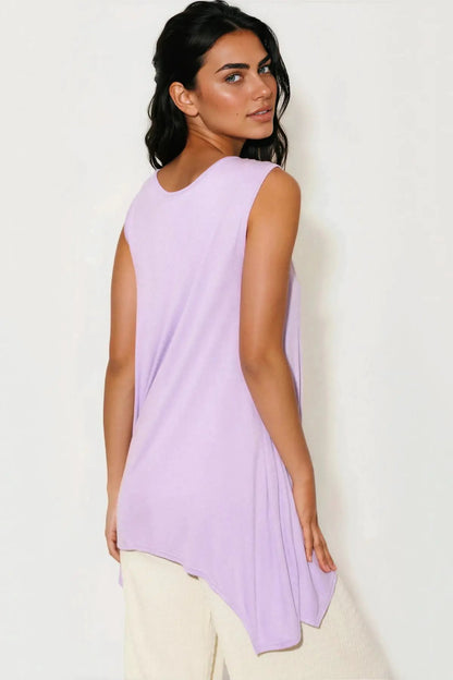 Lilac Sleeveless Top With Asymmetric Hem by Aftershock London