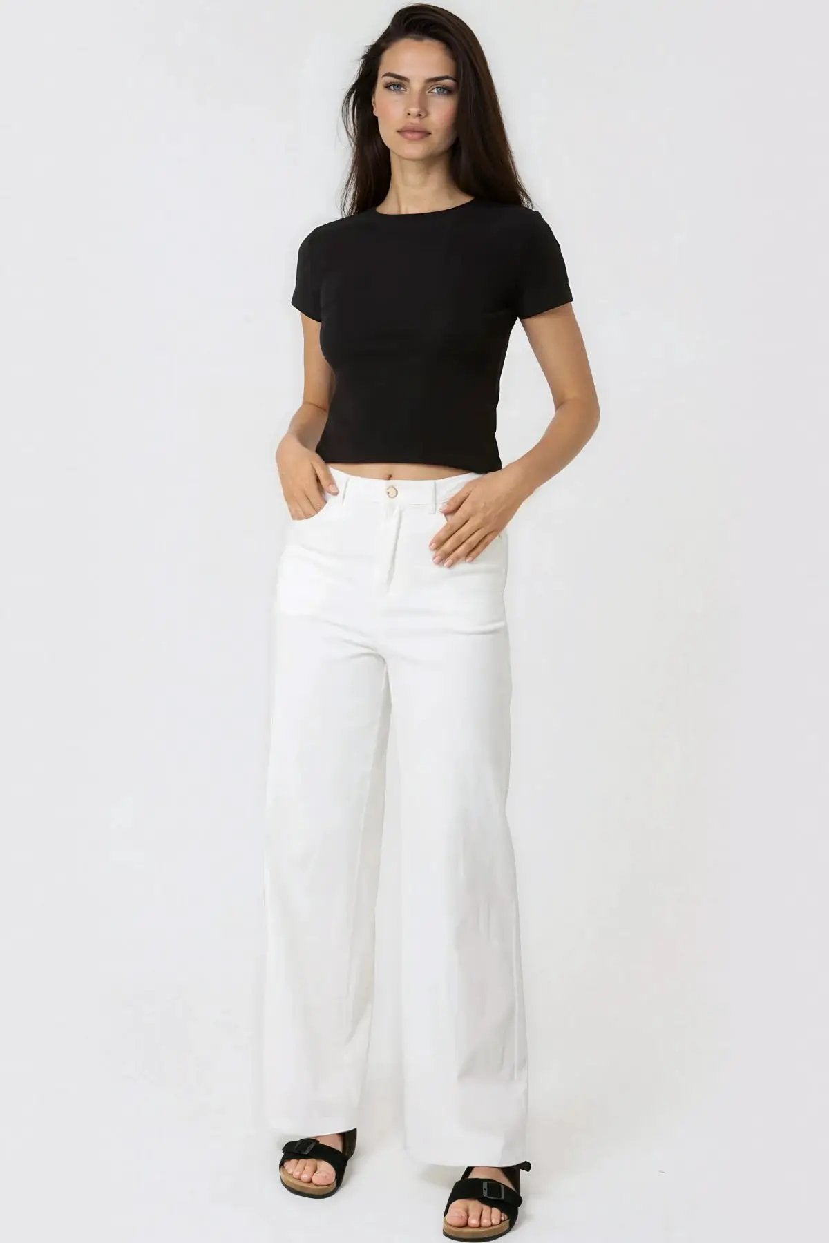 White Wide Leg Jeans by Aftershock London