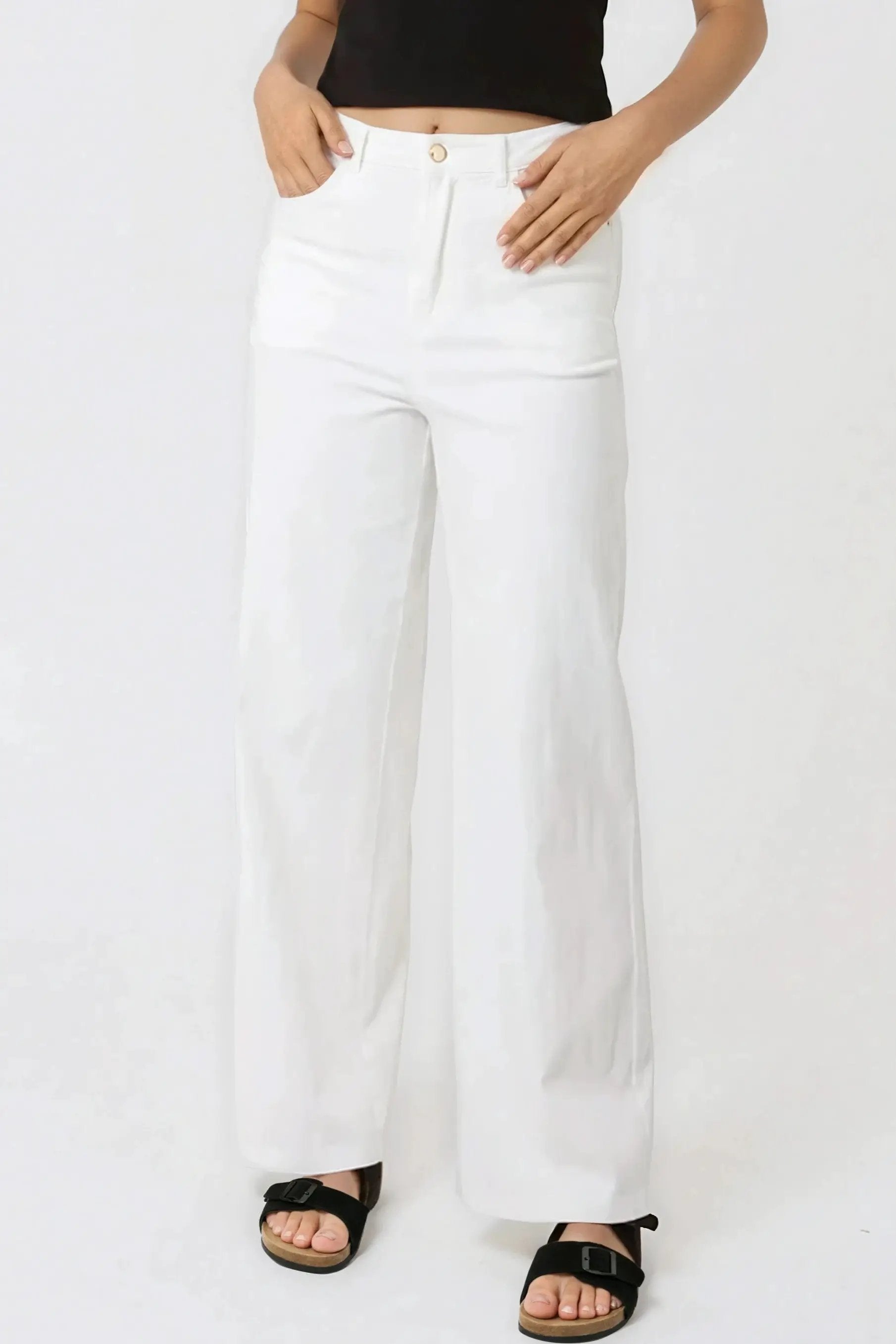 White Wide Leg Jeans by Aftershock London