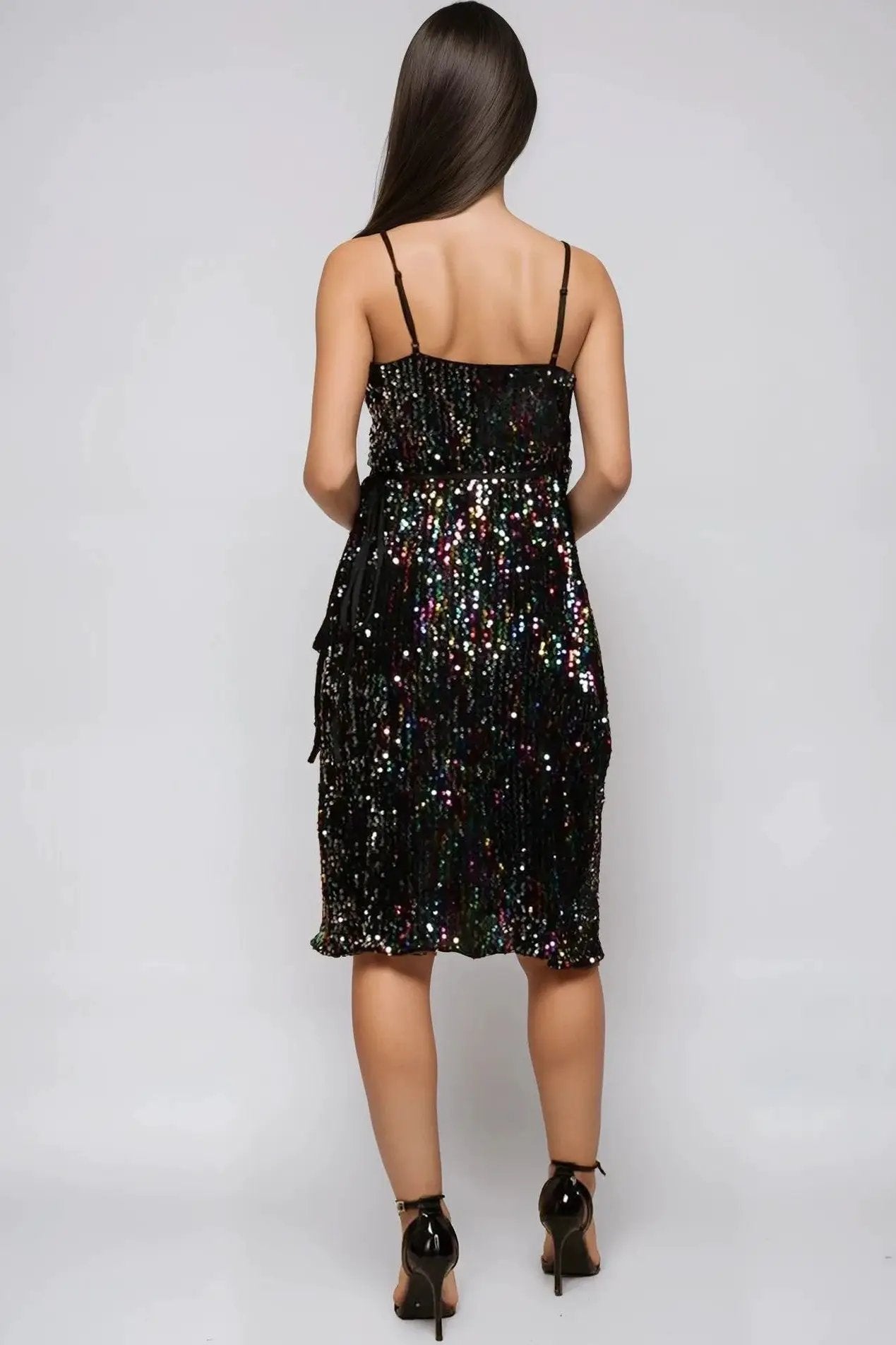 Multicolour Sequin Velvet Mini Wrap Dress by Aftershock London