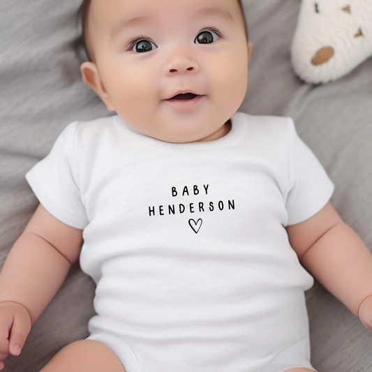 Personalised Surname Baby Outfit: Bib, Vest, Baby Grow by Aye Do Gifts