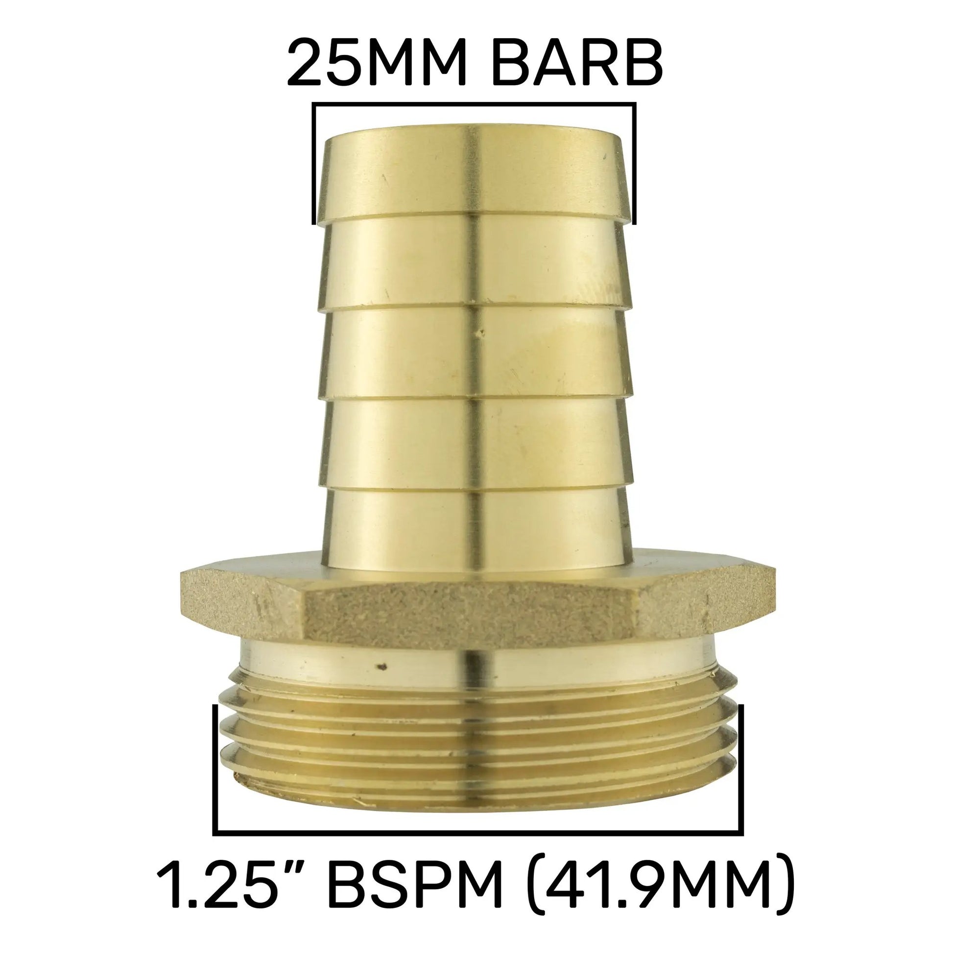 Brass 25mm Barbed Joiner with 1.25" BSP Male Thread by Costwise
