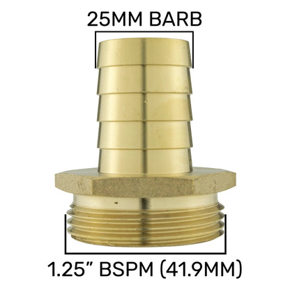 Brass 25mm Barbed Joiner with 1.25" BSP Male Thread by Costwise