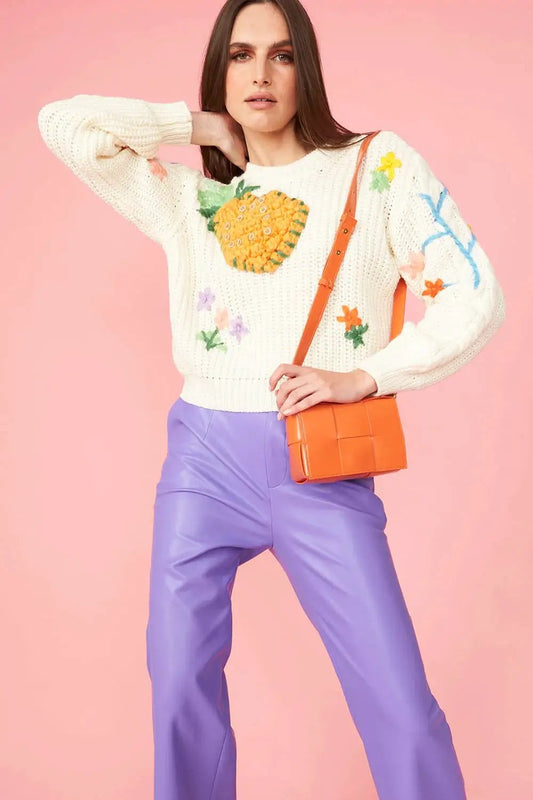 Banana Peel Embroidered Pineapple Jumper by Jayley