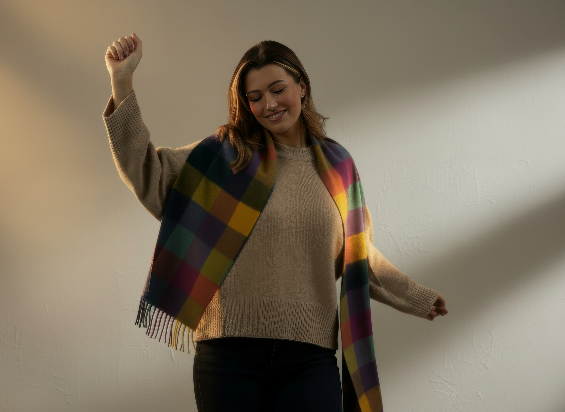 Colourful Block Check Pattern Cashmere Scarf by The Yorkshire Scarf Company