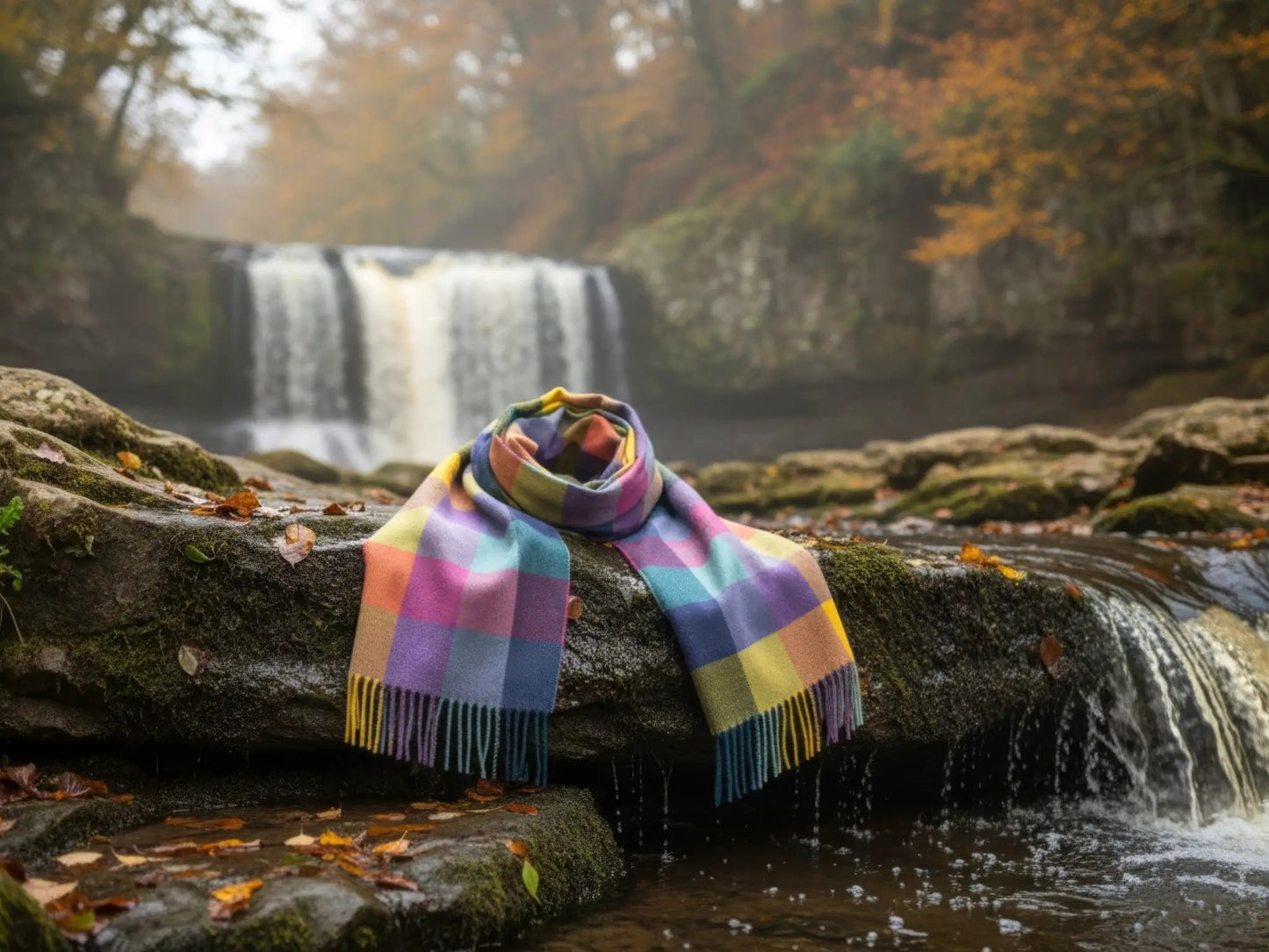 Colourful Block Check Pattern Cashmere Scarf by The Yorkshire Scarf Company