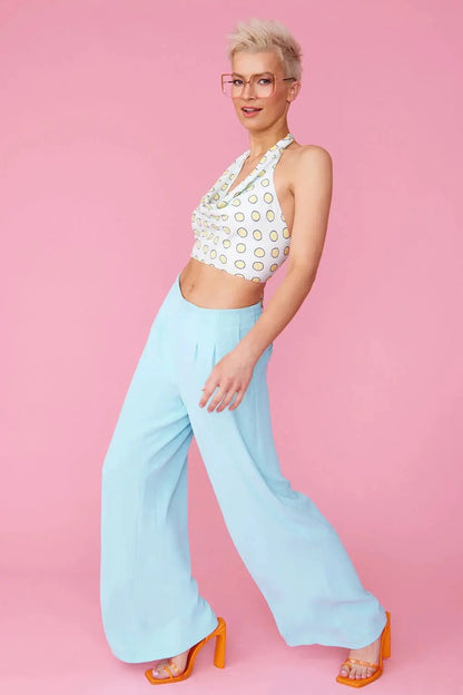 Rose Petal Cowl Neck Blue Top by Jayley