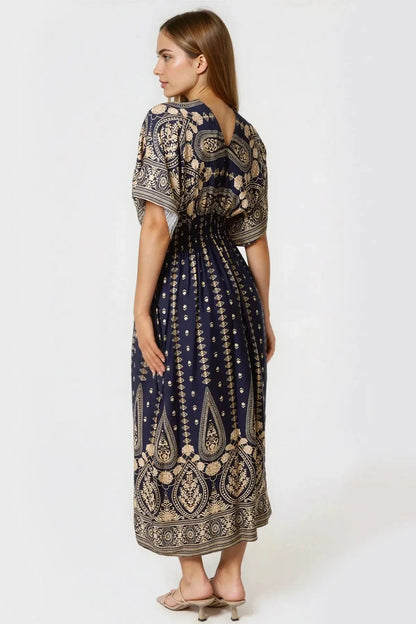 Navy Shirred Kimono Maxi Dress by Aftershock London