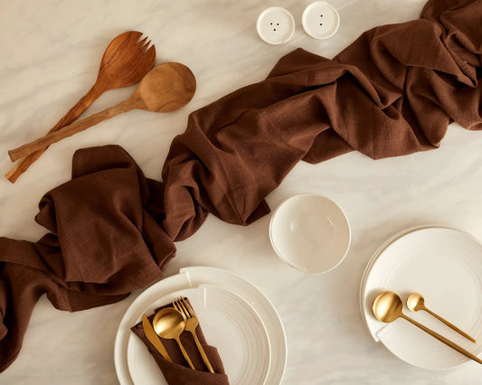 Indie Brown Cotton Gauze Table Runner by WHAT A HOST