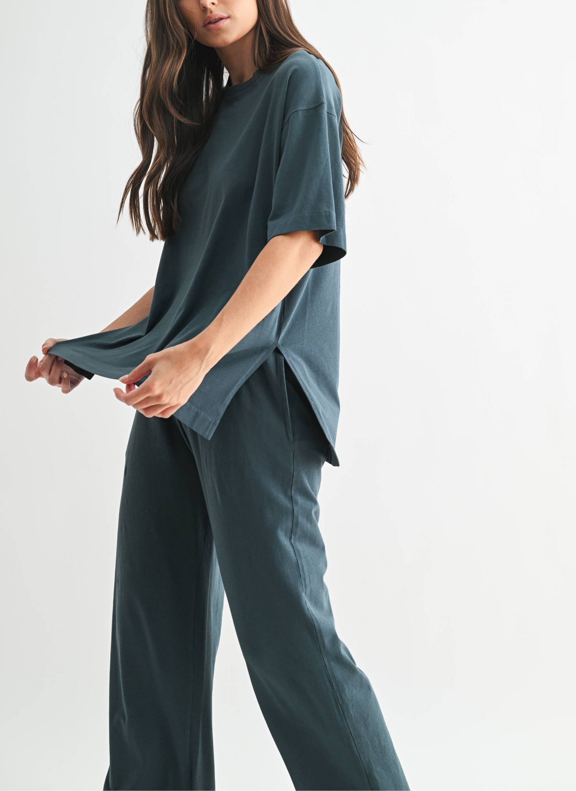 Coastal Drift Pima Cotton Pant Set in Slate Teal — oversized for ultimate comfort by Me & I