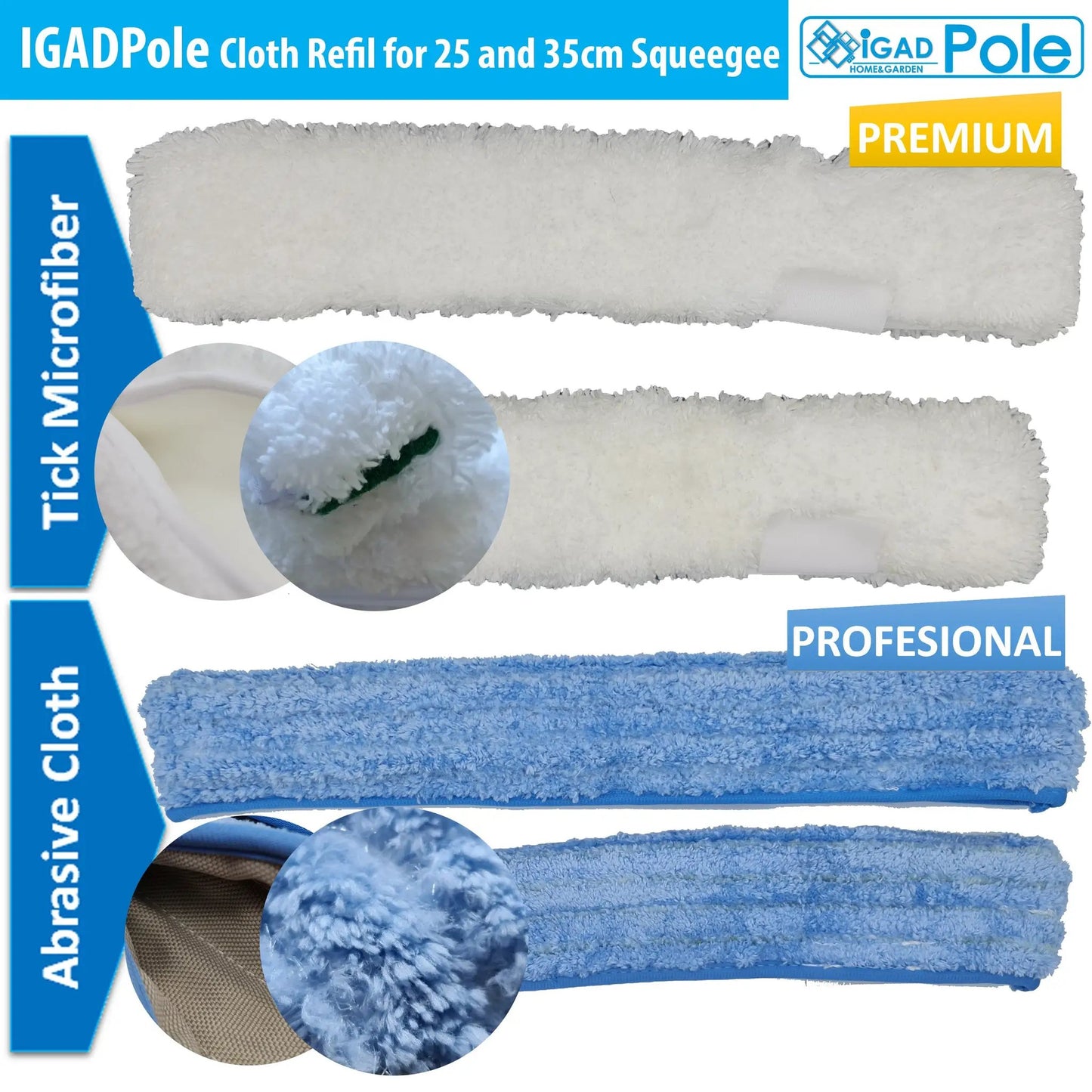 IGADPole Microfiber cloth refill for 10"(25cm) or 14"(35cm) Squeegees by IGADPole