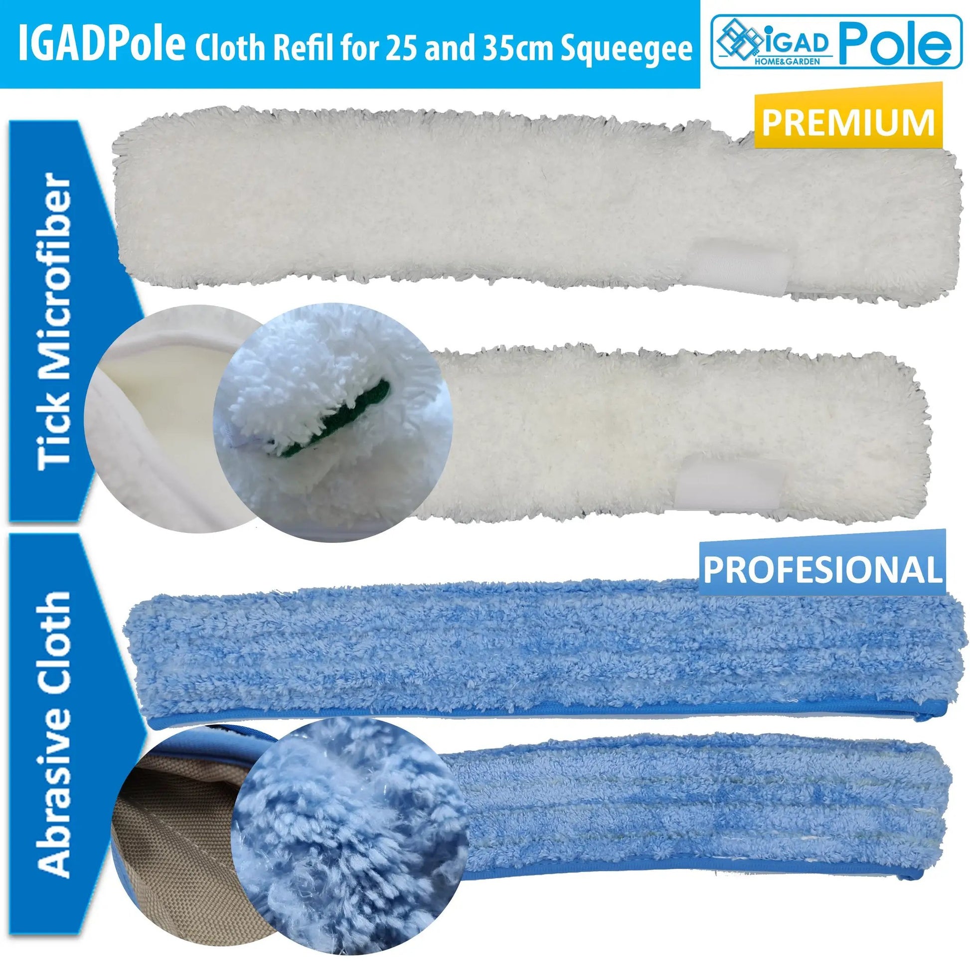 IGADPole Microfiber cloth refill for 10"(25cm) or 14"(35cm) Squeegees by IGADPole