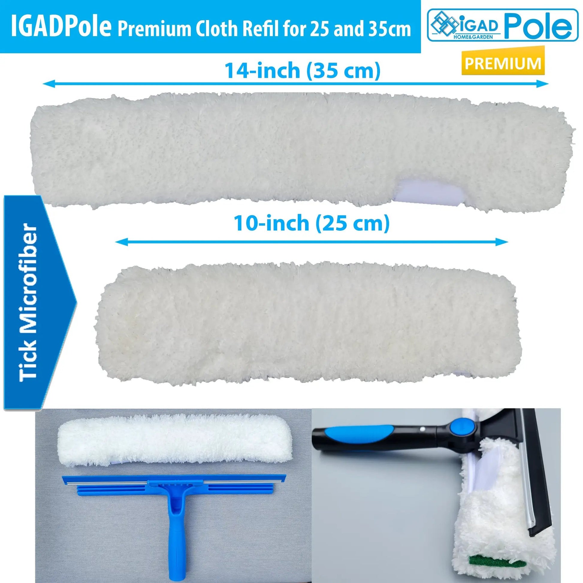 IGADPole Microfiber cloth refill for 10"(25cm) or 14"(35cm) Squeegees by IGADPole