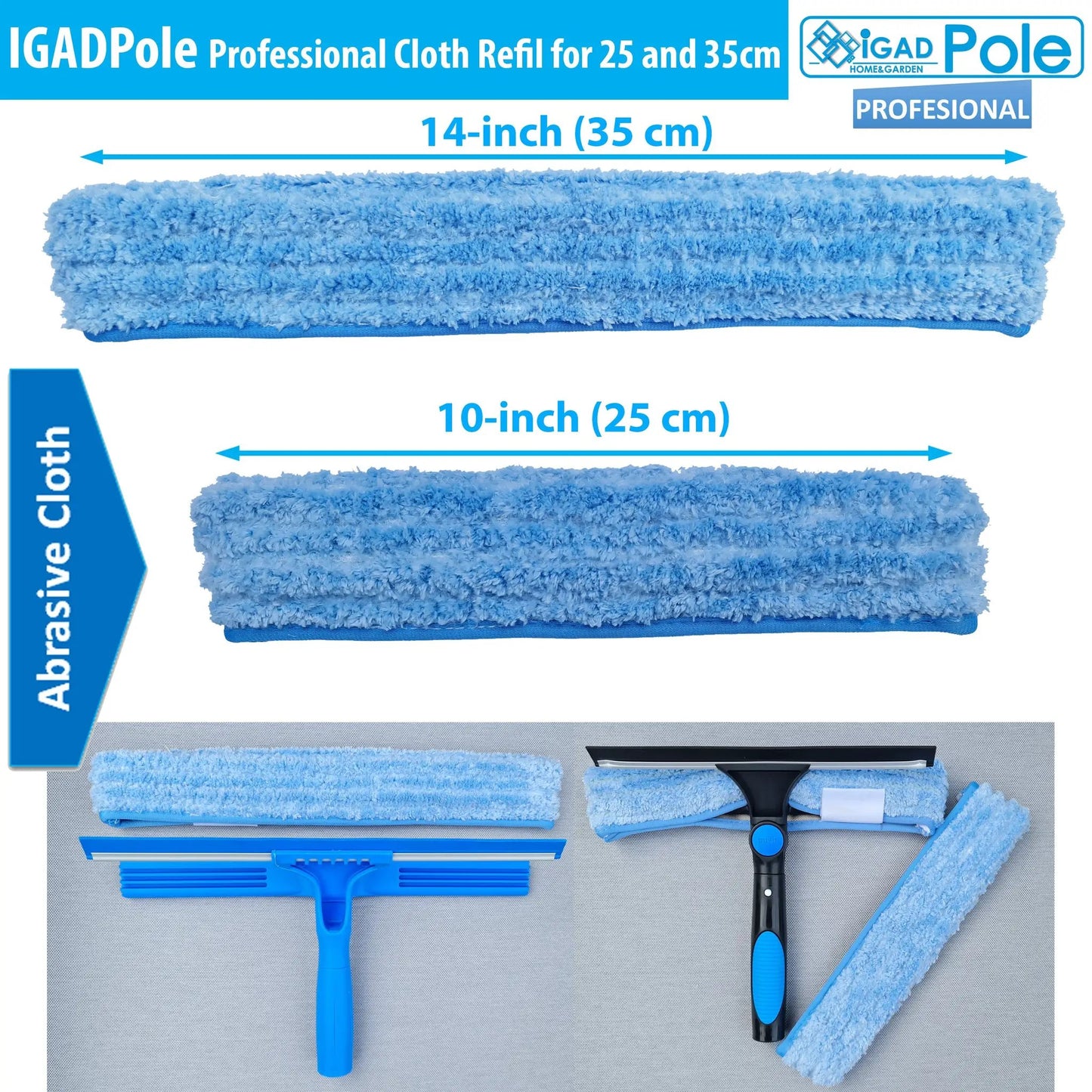 IGADPole Microfiber cloth refill for 10"(25cm) or 14"(35cm) Squeegees by IGADPole