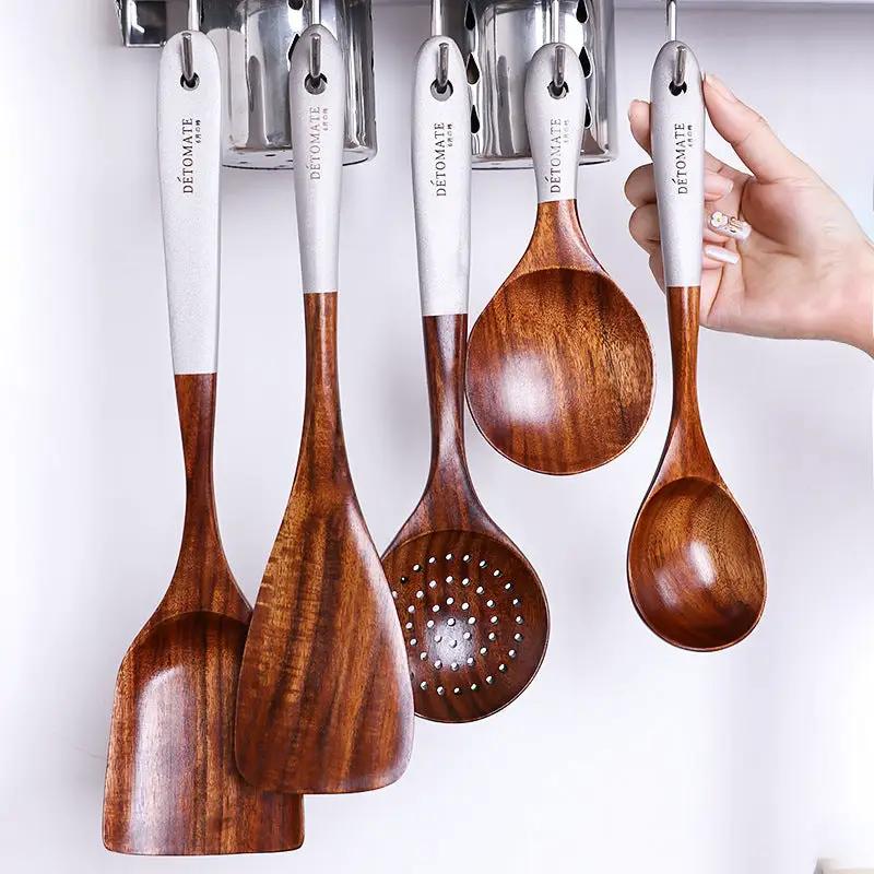 Colorful Teak Lacquer Kitchen Utensils Set by Cashymart