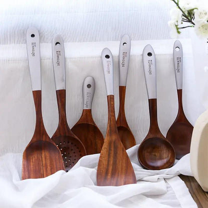 Colorful Teak Lacquer Kitchen Utensils Set by Cashymart