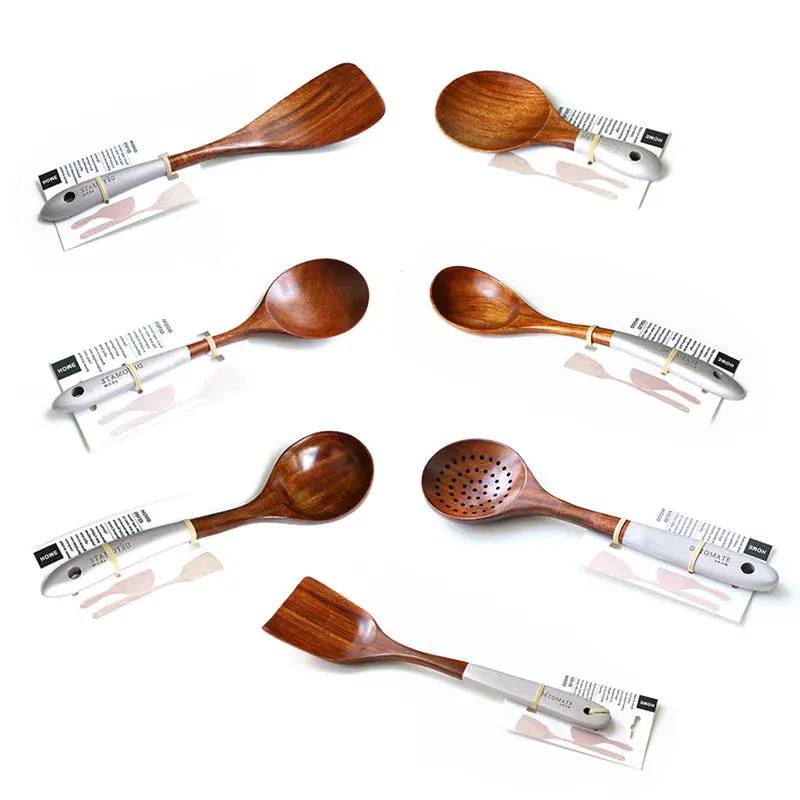 Colorful Teak Lacquer Kitchen Utensils Set by Cashymart