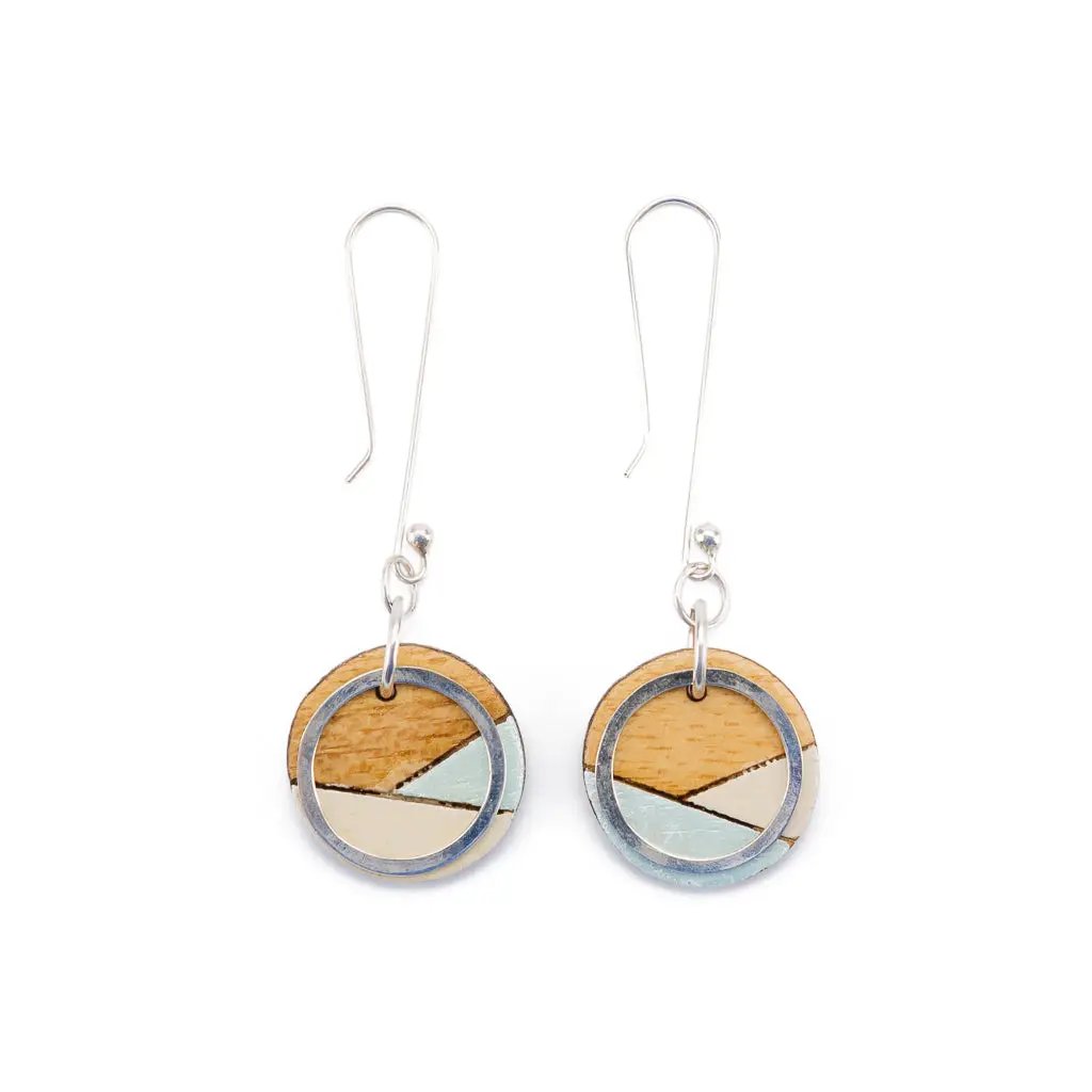 Conture Recycled Wood Silver Dangle Earrings (6 Colours) by Paguro Upcycle