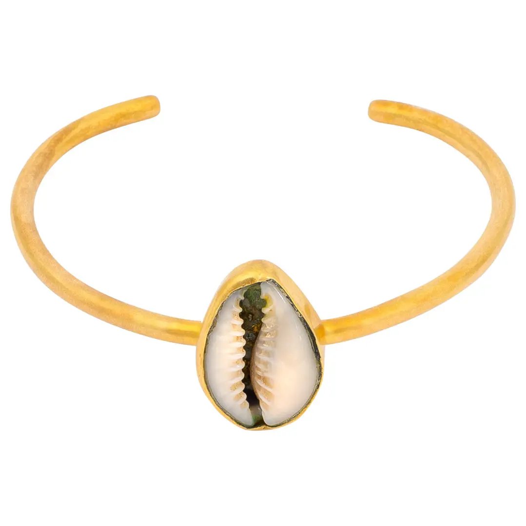 Cowrie Shell Recycled Brass Adjustable Bangle by Paguro Upcycle