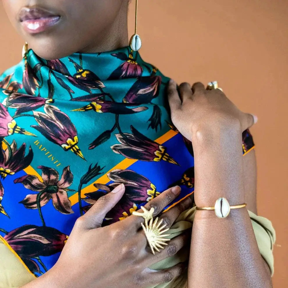 Cowrie Shell Recycled Brass Adjustable Bangle by Paguro Upcycle