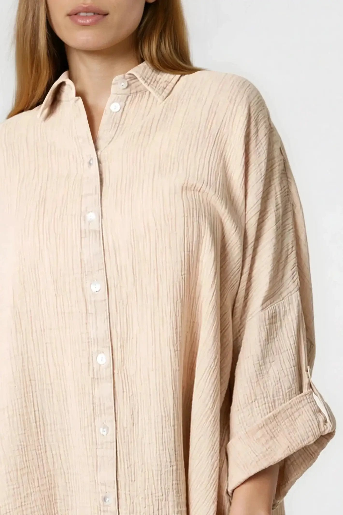 Beige Oversized Cotton Shirt by Aftershock London
