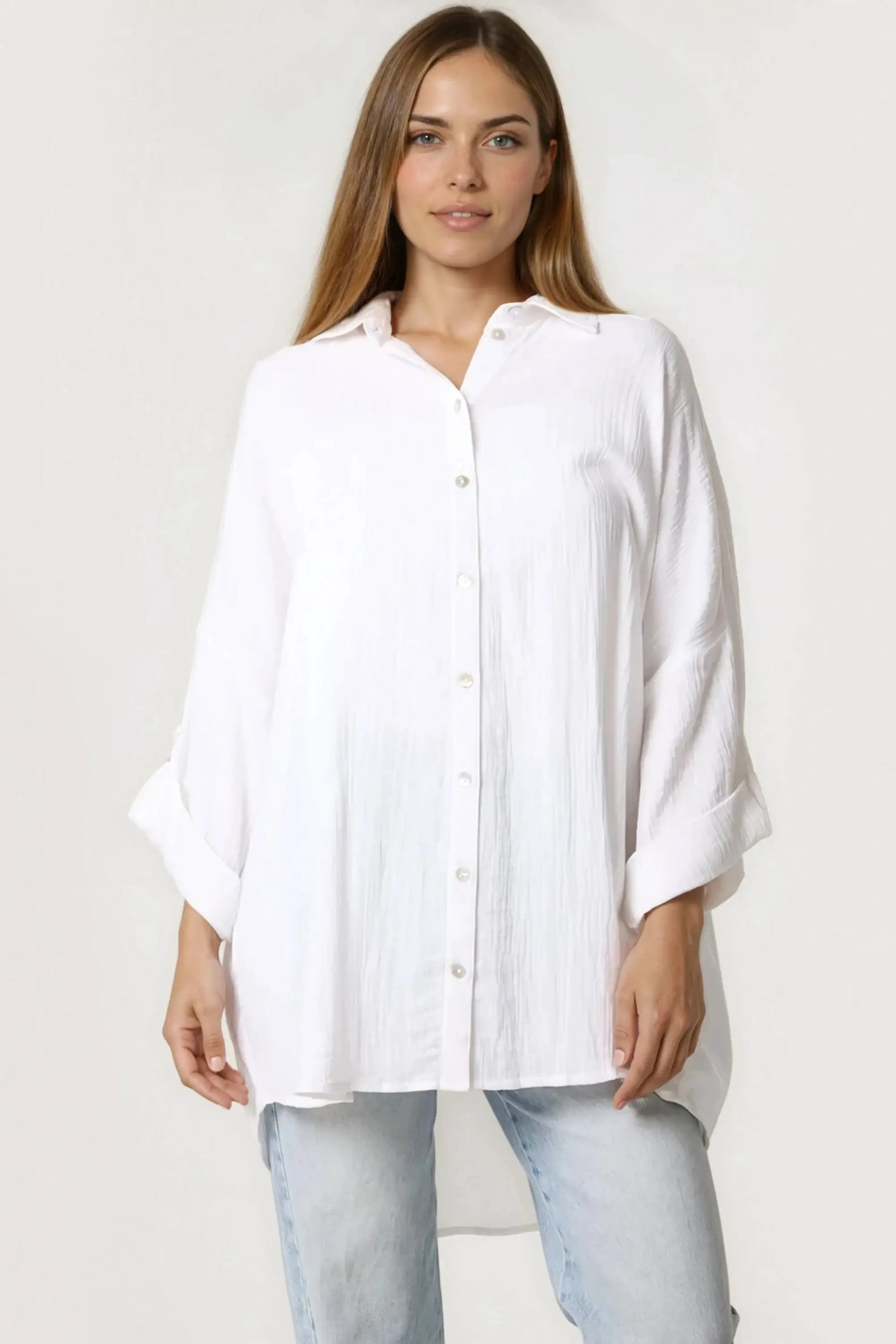 White Oversized Cotton Shirt by Aftershock London