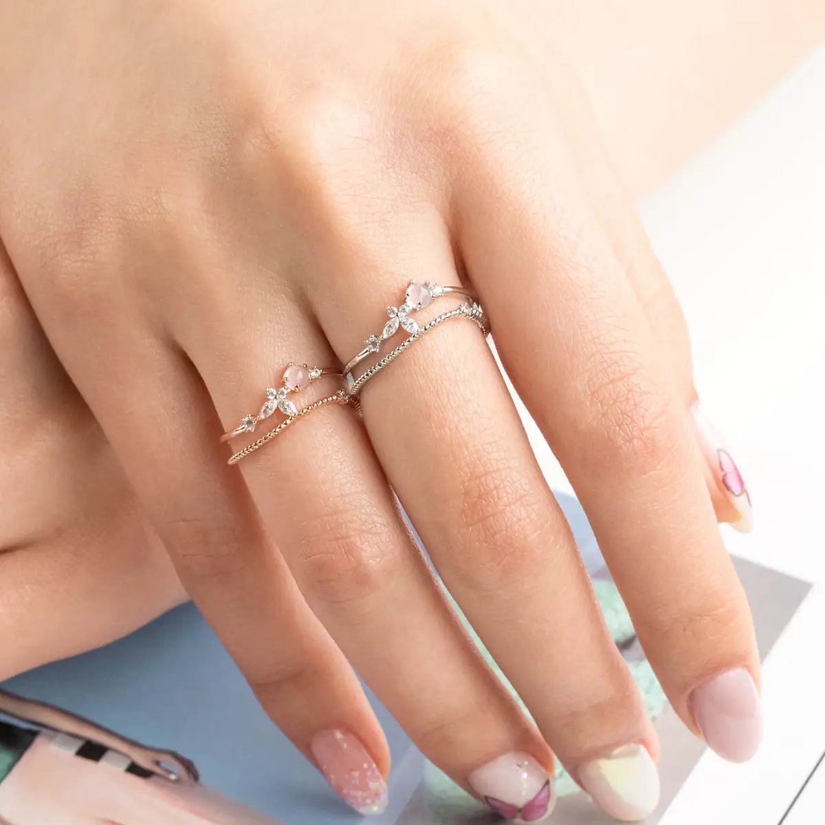 Pink butterfly ring by Nabi London