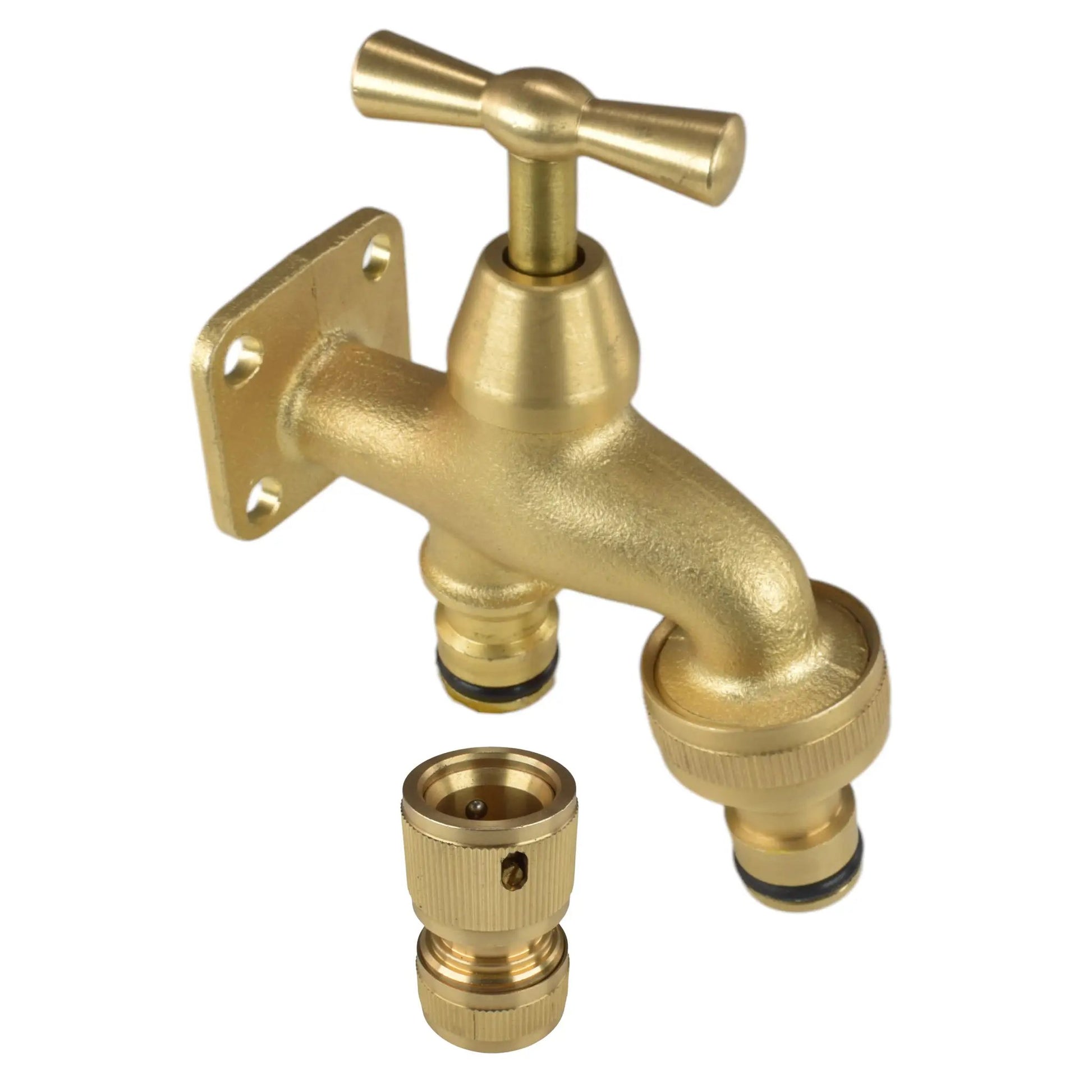 Brass Bib Tap with Quick Connect Inlet and Outlet and Hose Connector by AP Supplies