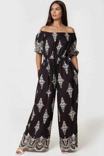 Black Bardot Wide Leg Jumpsuit by Aftershock London