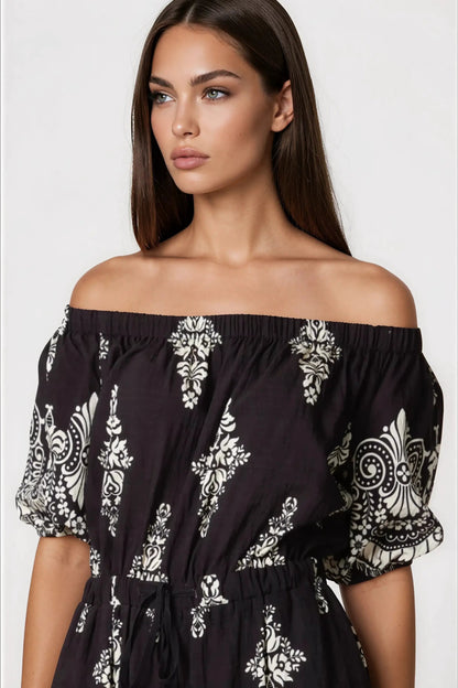 Black Bardot Wide Leg Jumpsuit by Aftershock London