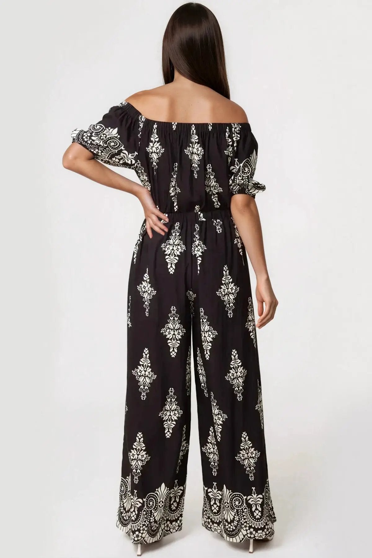 Black Bardot Wide Leg Jumpsuit by Aftershock London