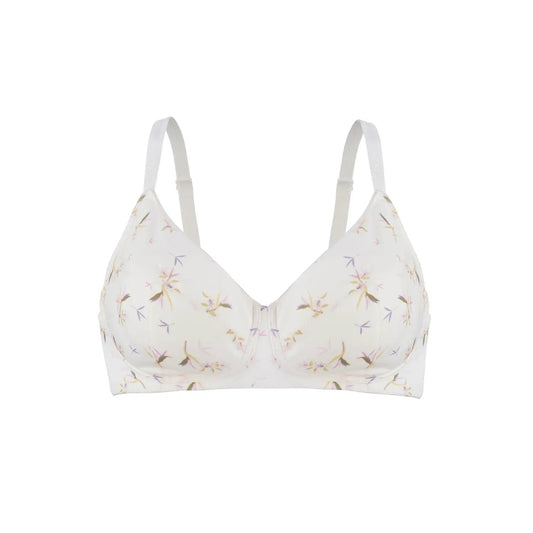 Ditsy Floral - Silk & Organic Cotton Smooth T-Shirt Wireless Bra by Juliemay Lingerie