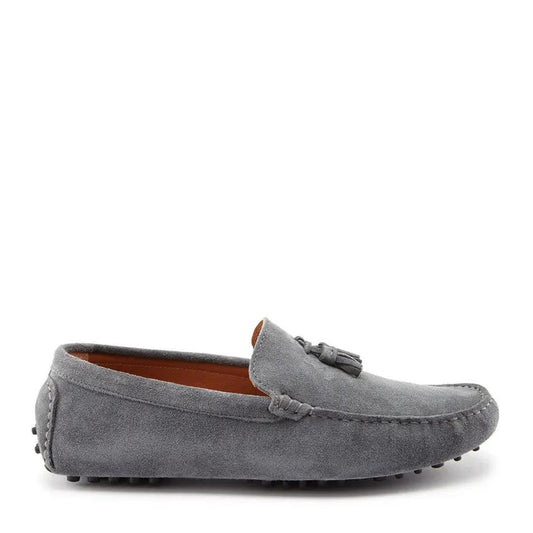 Tasselled Driving Loafers, slate grey suede by Hugs & Co.