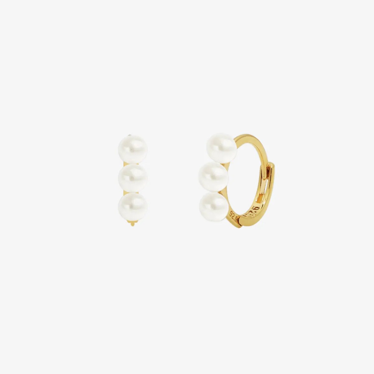 Triple Pearls Huggie Earring by Nabi London