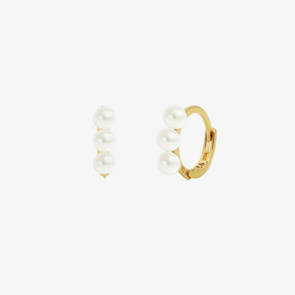 Triple Pearls Huggie Earring by Nabi London