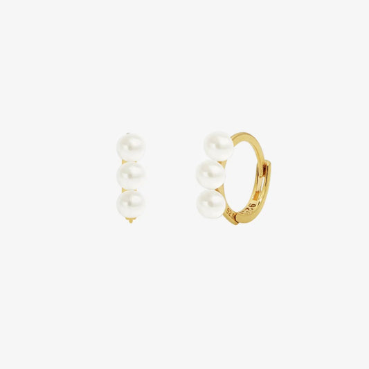 Triple Pearls Huggie Earring by Nabi London