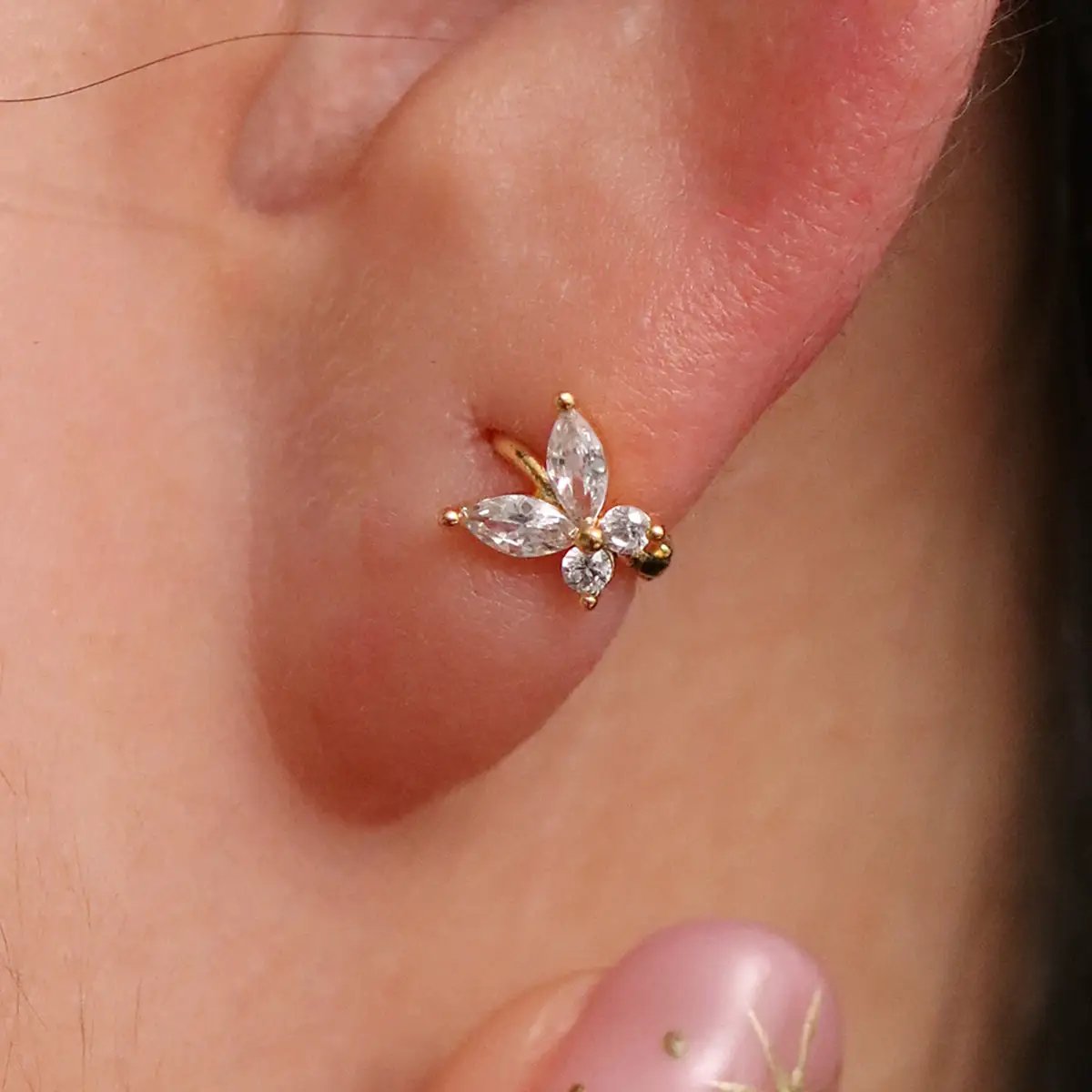 Crystal Butterfly Huggie Earring by Nabi London