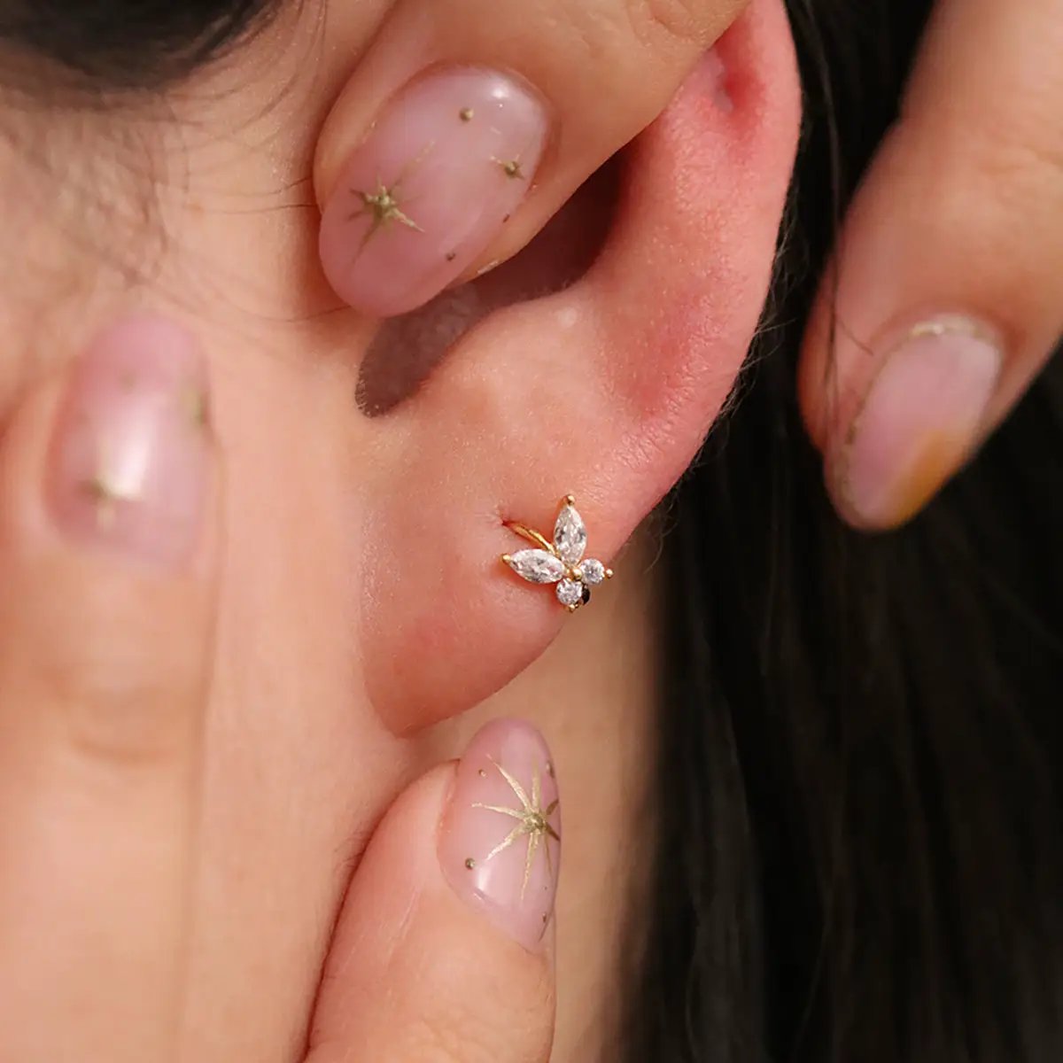 Crystal Butterfly Huggie Earring by Nabi London